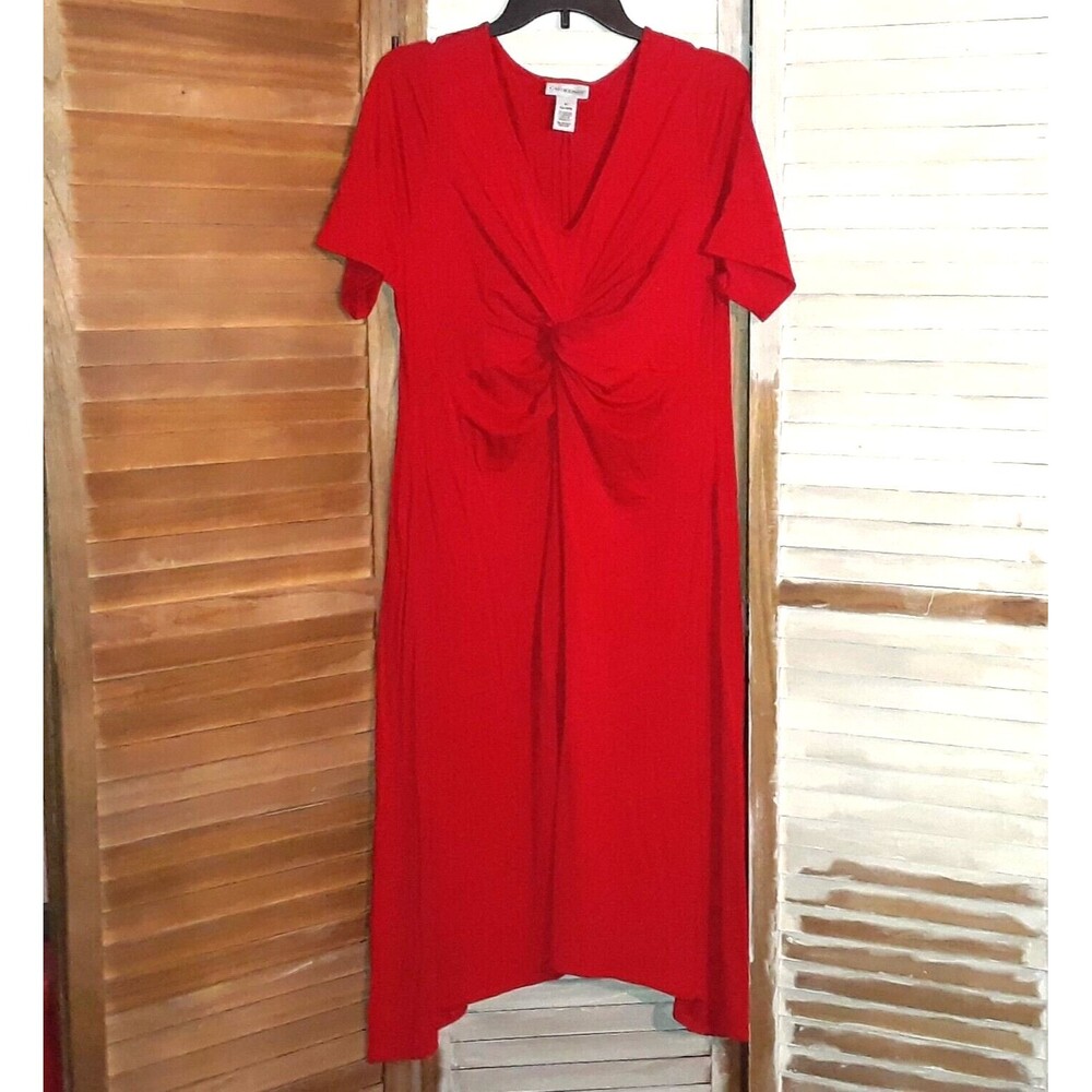 Catherines Dress size 14 Twist-Knot Midi Short Sleeve Dress Red